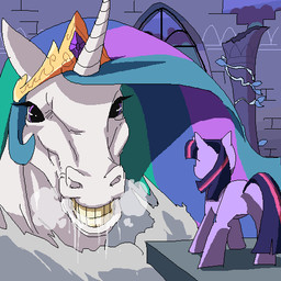 crown duo feral headgear horn teeth tiara merumeto friendship_is_magic hasbro my_little_pony mythology princess_celestia_(mlp) twilight_sparkle_(mlp) equid equine mammal mythological_creature mythological_equine unicorn 1:1 2015 low_res