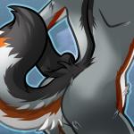 anthro black_body black_fur blue_outline butt butt_focus butt_shot countershading curled_tail faceless_character faceless_female female fluffy fur gloves_(marking) grainy_background hand_on_hip markings nude orange_body orange_fur outline pose presenting presenting_hindquarters rear_view shoulder_blades simple_background solo striped_body striped_fur stripes suggestive tail white_body white_fur obliviousally nova_era canid canine fox grey_fox mammal urocyon 1:1