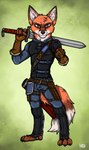 anthro armor blade brown_body brown_eyes brown_fur dipstick_tail fur male markings melee_weapon orange_body orange_fur solo sword tail tail_markings warrior weapon white_body white_fur ziegelzeig marcus_weiss_(marcusweiss) canid canine fox mammal 2022