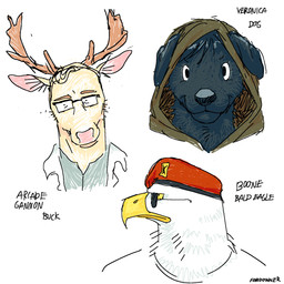ambiguous_gender anthro antlers beak beret black_body black_fur brotherhood_of_steel_(fallout) clothing eyewear feathers followers_of_the_apocalypse_(fallout) fur glasses group hat headgear headwear hood horn male new_california_republic new_vegas shirt simple_background sunglasses t-shirt tan_body tan_fur text topwear trio wearing_glasses wearing_sunglasses white_background white_body white_clothing white_feathers white_shirt white_t-shirt white_topwear yellow_beak fordowner fallout microsoft arcade_gannon craig_boone veronica_santangelo accipitrid accipitriform avian bald_eagle bird canid canine canis deer domestic_dog eagle mammal sea_eagle 1:1 artist_name bust_portrait english_description english_text headshot_portrait hi_res portrait signature female_(lore)