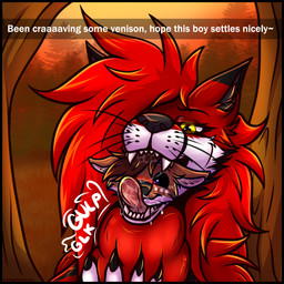 almost_fully_inside anthro blush blush_lines bodily_fluids caption claws confident confident_female digestion_implied dripping drooling drooling_tongue duo face_lick female female_pred flustered forest glk glowing glowing_eyes grass gulp_(sound_effect) hair hand_on_throat head_in_mouth licking male male/female male_prey mid-swallow neck_bulge onomatopoeia open_mouth oral_vore plant red_body red_hair saliva saliva_drip saliva_on_face saliva_string smug_pred sound_effects sunset swallowed_alive swallowing teeth teeth_showing text tongue tree vore wet_face wet_tongue whisker_spots whiskers willing_prey ira_the_carnivore ira_(ira_the_carnivore) canid canine deer fox mammal red_fox true_fox absurd_res hi_res