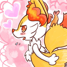 ambiguous_anthro ambiguous_gender anthro biped blush food heart_eyes heart_symbol leaning leaning_forward object_in_tail shrimp_(food) side_view snout solo spiral_pupils tail tongue tongue_out annyui0611 nintendo pokemon braixen canid generation_6_pokemon mammal pokemon_(species) 1:1 2022 digital_drawing_(artwork) digital_media_(artwork) half-length_portrait hi_res japanese_description portrait translated_description
