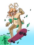 5_fingers absurd_res anthro antlers ariel_(deerkid) black_nose blush breasts brown_body brown_fur casual_nudity censored censored_breasts censored_genitalia censored_pussy convenient_censorship deer deerkid female fingers fur hair hi_res hooves horn leaf mammal navel nude nude_anthro nude_female orange_hair plant scut_tail short_tail shrub skateboard skateboarding sketch solo streaking tail vehicle