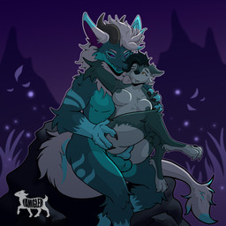 2_horns anthro breasts bulge duo female fur genitals grass green_body hand_on_butt hand_on_hip horn leaf male male/female night nipples nude penetration penis plant rock sex simple_background sitting sitting_on_another size_difference smile vaginal vaginal_penetration yamgler mythology arthropod beetle canid canine canis dragon elateroid firefly insect mammal mythological_creature mythological_scalie scalie wolf 1:1 absurd_res hi_res