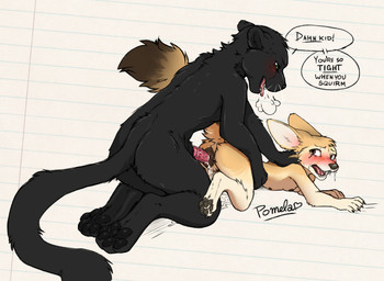 adolescent adult_on_young age_difference anatomically_correct animal_genitalia animal_penis animal_vulva anthro black_body black_butt black_ears black_fur black_tail black_vulva blush bodily_fluids breath brown_vulva butt canine_genitalia canine_vulva claws crying cum duo feline_genitalia feline_penis female female_adolescent female_penetrated forced from_behind_position fur genital_fluids genitals hand_on_back looking_at_another lying male male/female male_penetrating male_penetrating_female melanistic multi_nipple nipples older_male open_mouth pawpads paws penetration penile penile_penetration penile_spines penis penis_in_vagina pink_penis pinned rape semi-anthro sex simple_background size_difference smaller_female snot sploot tail tears text vaginal vaginal_penetration vulva young young_female young_penetrated younger_female younger_penetrated pomela_(artist) canid canine felid fennec_fox fox mammal pantherine true_fox alternate_version_at_source english_text hi_res