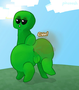 anus bedroom_eyes big_butt black_eyes blue_sky butt cloud eyelashes eyeshadow fart fart_cloud fart_fetish female feral genitals green_body hiked_leg looking_at_viewer looking_back makeup narrowed_eyes outside presenting presenting_hindquarters quadruped raised_leg rear_view seductive sky solo sound_effects sun tail vowelless vowelless_sound_effect vulva pincoosh microsoft minecraft mojang xbox_game_studios creeper_(minecraft) digital_media_(artwork) hi_res signature