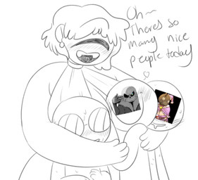 big_breasts blush bone breasts clothing female group hair hug not_furry simple_background skeleton text unnecessaryfansmut undertale undertale_(series) anonymous poppy_the_cyclops sans_(undertale) animated_skeleton cyclops humanoid undead english_text hi_res