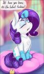 2017 absurd_res alcorart blue_eyeshadow blush chest_tuft clothing conditional_dnp cutie_mark dialogue english_text eyebrows eyelashes eyes_closed eyeshadow female feral footwear friendship_is_magic fur hair hasbro hi_res inside legwear makeup mammal my_little_pony open_mouth purple_hair rarity_(mlp) socks solo talking_feral text tuft white_body white_fur