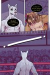 blood blood_on_face bodily_fluids dialogue green_eyes male muscular muscular_male shirtless text victory bastriw nico_(bastriw) canid canine canis mammal wolf 2:3 comic hi_res