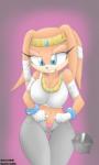 accessory anthro bandage blue_eyes bottomwear breasts butt butt_from_the_front cleavage clenched_teeth clothed clothing denim denim_bottomwear denim_clothing dressing eyelashes female fur gloves handwear headband jeans jewelry necklace orange_body orange_fur panties pants solo teeth underwear wristband goblinhordestudios lord_friez sega sonic_adventure sonic_the_hedgehog_(series) tikal_the_echidna echidna mammal monotreme hi_res