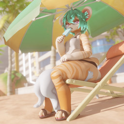 anthro beach beach_chair between_buttocks big_butt butt butt_smother duo eyewear facesitting female glasses larger_female male male/female sitting_on_another size_difference smothering thick_thighs minia minia_(minia) mammal mouse murid murine rodent 1:1 3d_(artwork) digital_media_(artwork) hi_res