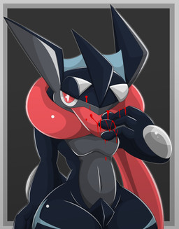 ambiguous_gender blood bodily_fluids navel simple_background solo type nintendo pokemon generation_6_pokemon greninja pokemon_(species) shiny_pokemon 2015 hi_res