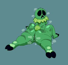 anthro bodily_fluids butt claws female genitals green_body lying markings quadruped solo spots spotted_body sweat sweaty_butt toe_claws vulva carmelcaker microsoft minecraft mojang xbox_game_studios creeper_(minecraft)