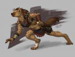 armor clothed clothing female fur hair holding_object melee_weapon simple_background solo standing sword weapon amber-aria dungeons_and_dragons hasbro wizards_of_the_coast gnoll hyena mammal spotted_hyena digital_media_(artwork)