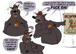anthro arm_tuft bedroom_eyes belly belt big_belly big_nipples bow_(weapon) bubble cheek_tuft chest_tuft claws clothing drunk drunk_bubble elbow_tuft eyewear facial_tuft finger_claws gesture hand_gesture hand_on_belly hat headgear headwear humor male medal moobs nails narrowed_eyes nipples obese obese_anthro obese_male open_mouth overweight overweight_anthro overweight_male plant pointing ranged_weapon seductive shirt shirtless_male shoulder_tuft simple_background speech_bubble standing substance_intoxication sunglasses teeth_showing text tongue topwear tree tuft tunic wanted_poster weapon dead_stray_bear robin_hood sheriff_of_nottingham canid canine canis fox mammal red_fox true_fox wolf english_text hi_res