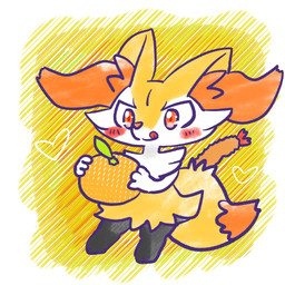 ambiguous_anthro ambiguous_gender anthro biped blush blush_stickers border closed_smile dipstick_tail food fruit heart_symbol holding_food holding_fruit holding_object holding_orange leaf licking licking_lips markings mouth_closed object_in_tail on_one_leg orange_(fruit) plant shrimp_(food) simple_background smile snout solo standing tail tail_markings tongue tongue_out white_border annyui0611 nintendo pokemon braixen canid generation_6_pokemon mammal pokemon_(species) 1:1 2024 digital_drawing_(artwork) digital_media_(artwork) full-length_portrait hi_res japanese_description portrait translated_description