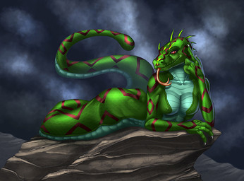 anthro apode breasts female forked_tongue green_body green_scales legless markings non-mammal_breasts pink_tongue pupils red_eyes red_markings red_sclera scales serpentine slit_pupils solo split_form tail tongue tongue_out conditional_dnp inert-ren draconcopode naga reptile scalie snake 2009