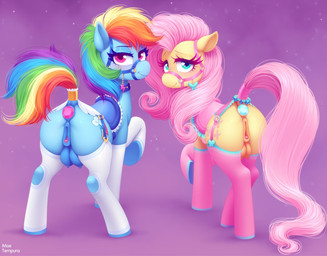 anal anal_penetration animal_genitalia animal_vulva anus blue_eyes blush bridle buttplug buttplug_in_ass buttplug_insertion clitoris clothing cutie_mark duo equine_genitalia equine_vulva female feral gem genitals hair hooves jewel_buttplug legwear looking_at_viewer looking_back multicolored_hair object_in_ass penetration pink_hair plug_(sex_toy) plug_insertion purple_eyes rainbow_hair rear_view saddle sex_toy sex_toy_in_ass sex_toy_insertion simple_background smile stockings teats thigh_highs underhoof unguligrade vulva moetempura friendship_is_magic hasbro my_little_pony fluttershy_(mlp) rainbow_dash_(mlp) equid mammal 2021 hi_res