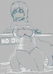 anthro bare_shoulders big_breasts biped breasts cetacean cleavage clothed clothing dolphin eyewear female glasses greyscale hair mammal marine monochrome niis oceanic_dolphin skimpy solo standing swimwear thick_thighs toothed_whale water wide_hips