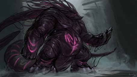 4_toes ambiguous_gender anthro black_goo claws corruption curvy_figure dripping feet fingers goo-connected_lips goo_drip long_tail solo tail tentacles toe_claws toes voluptuous themefinland goo_creature 2020 digital_media_(artwork)