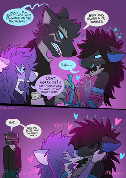 alcohol allergy anthro beer beverage blue_eyes blush blush_lines bottle brown_hair container cuckold dark dialogue facial_markings female female/female french_kissing fur grey_body grey_fur group hair head_markings heart_symbol humor kissing larger_male male markings monster_energy_can prosthetic prosthetic_arm prosthetic_limb purple_body purple_fur purple_hair size_difference sloppy_kiss smaller_female speech_bubble text trio pankallisti monster_energy aisling_(mistyfur) circe_(pankallisti) malakai_(malakai) canid canine canis mammal murid murine rat rodent wolf comic english_text hi_res daughter_(lore) father_(lore) father_and_child_(lore) father_and_daughter_(lore) incest_(lore) parent_(lore) parent_and_child_(lore) parent_and_daughter_(lore) sibling_(lore) sister_(lore) sisters_(lore)