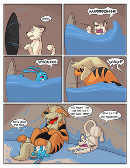 blue_body dialogue female feral fur group inside orange_body orange_fur speech_bubble text trio water dweet-tea nintendo pokemon rojo_(dweet-tea) arcanine azumarill generation_1_pokemon generation_2_pokemon persian_(pokemon) pokemon_(species) 2016 comic english_text hi_res