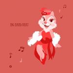 anthro blush clothed clothing dress eyelashes feather_boa footwear fur musical_note musical_symbol open_mouth open_smile red_nose ribbons simple_background sitting smile solo symbol text jir_dis chip_'n_dale disney clarice_(disney) chipmunk ground_squirrel mammal rodent sciurid 1:1 2017 english_text low_res monochrome red_theme