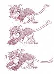 :3 acting_like_a_cat crouching daww eyelashes female hair question_mark simple_background solo text white_background misskatto hunter_x_hunter neferpitou animal_humanoid cat_humanoid chimera_ant felid felid_humanoid feline feline_humanoid humanoid mammal mammal_humanoid comic english_text hi_res monochrome