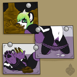 4_toes 5_fingers anthro backsack balls biped black_penis board bodily_fluids bulletin circumcised clothed clothing digitigrade eating_feces feces feces_in_mouth feet fingers front_view fur genital_fluids genitals hair half-erect humanoid_genitalia humanoid_hands humanoid_penis looking_at_viewer lying male navel on_back panties panties_down partially_clothed pawpads penis photo pooping precum rear_view scatplay smearing soiling solo toes tongue tongue_out underwear underwear_down wrendeer mammal mephitid skunk 1:1 hi_res multiple_scenes