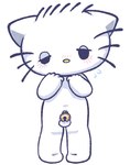 anthro blush chastity_cage chastity_device chibi embarrassed fur lidded_eyes male solo white_body white_fur touboutenshi hello_kitty_(series) sanrio dear_daniel domestic_cat felid feline felis mammal