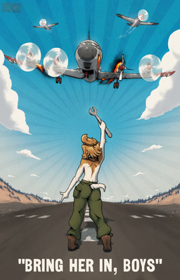 aircraft airplane anthro boots brown_body brown_fur brown_hair butt clothed clothing female fire footwear fur gesture hair hand_gesture outside pointing shoes solo text tools topless vehicle white_body white_fur wrench posspowered grace_linde_(posspowered) american_foxhound canid canine canis domestic_dog foxhound hunting_dog mammal scent_hound 2023 english_text hi_res