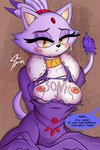 alternate_costume anthro blush bodily_fluids breasts clothed clothing cum cum_on_breasts cum_on_face cumshot domestic ejaculation female forehead_gem gem genital_fluids hair nipples open_clothing open_topwear solo speech_bubble tail tail_tuft tied_hair topwear torn_clothing tuft jace_apollo sega sonic_the_hedgehog_(series) the_murder_of_sonic_the_hedgehog blaze_the_cat domestic_cat felid feline felis mammal hi_res