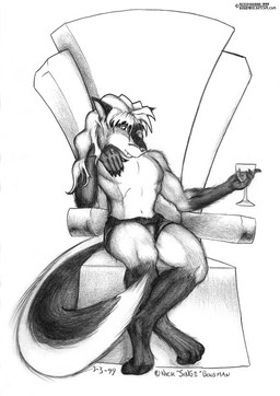 anthro container cup drinking_glass femboy glass glass_container glass_cup male sitting solo wine_glass singedrac canid canine fox mammal vampire 1999 monochrome