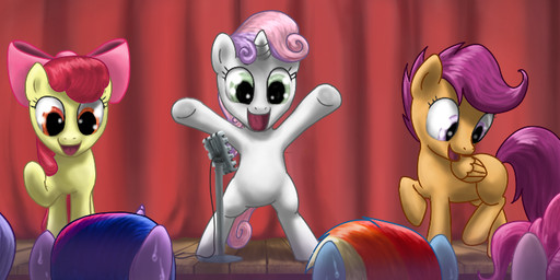 electronics feathered_wings feathers female feral fur group hair horn looking_at_viewer microphone multicolored_hair open_mouth orange_body orange_feathers orange_fur purple_eyes purple_hair red_hair smile stage white_body white_fur wings yellow_body yellow_fur young rautakoura friendship_is_magic hasbro my_little_pony mythology apple_bloom_(mlp) cutie_mark_crusaders_(mlp) pinkie_pie_(mlp) rainbow_dash_(mlp) rarity_(mlp) scootaloo_(mlp) sweetie_belle_(mlp) twilight_sparkle_(mlp) equid equine horse mammal mythological_creature mythological_equine pegasus pony unicorn 2014 sibling_(lore) sister_(lore) sisters_(lore)