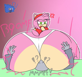 accessory ambiguous_gender annoyed anthro big_butt black_nose breasts butt clothing cross-popping_vein dress duo exclamation_point eyelashes facesitting female green_eyes hair hair_accessory hairband hand_on_another's_butt hand_on_butt huge_butt huge_thighs hyper hyper_butt hyper_thighs logo looking_at_another looking_back looking_back_at_another motion_lines multicolored_body panties pink_background pink_body pink_ears pink_hair pink_tail question_mark rear_view red_clothing red_dress red_hairband scut_tail short_tail simple_background sitting_on_another tail tan_body tan_inner_ear thick_thighs tight_clothing two_tone_body underwear white_clothing white_panties white_underwear denverviews sega sonic_the_hedgehog_(series) amy_rose anonymous_character eulipotyphlan hedgehog human mammal 2026 artist_logo colored digital_media_(artwork) flat_colors hi_res