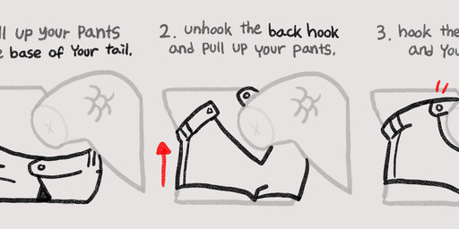 ambiguous_gender anthro bottomwear clothed clothing clothing_focus dressing furgonomic_bottomwear furgonomics partially_clothed scales simple_background solo text white_background sir_fluff scalie english_text hi_res monochrome signature