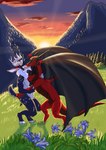 cloud duo hill horn hug kissing male male/male mountain romantic sunrise tail dahbastard eukayoticprokaryote mythology dragon mythological_creature mythological_scalie scalie absurd_res hi_res