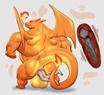 anal anal_vore anthro backsack balls butt dildo dildo_insertion duo genitals glistening glistening_butt hyper living_dildo living_sex_toy male male_pred muscular nude penetration sex_toy sex_toy_insertion simple_background tail vore wings lotolotl nintendo pokemon charizard generation_1_pokemon human mammal pokemon_(species) digital_media_(artwork) hi_res