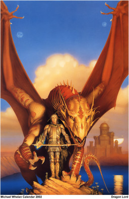 anthro armor castle cloud duo feral flower male melee_weapon membrane_(anatomy) membranous_wings moon outside plant rock sky sunset sword tail text water weapon wings michael_whelan mythology dragon human mammal mythological_creature mythological_scalie scalie 1991 english_text hi_res