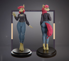 accessory anthro bottomwear clothing costume denim denim_bottomwear denim_clothing female hair_accessory hairband jeans pants solo standing nonamenotitle friendship_is_magic hasbro my_little_pony apple_bloom_(mlp) earth_pony equid equine horse mammal pony 3d_(artwork) blender_(artwork) digital_media_(artwork) hi_res