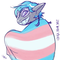 anthro blue_hair eyewear female glasses grey_body hair lgbt_pride looking_at_viewer medium_hair pride_color_flag pride_colors round_glasses sharp_teeth simple_background smile smiling_at_viewer solo star_pupils teeth transgender_pride_colors wearing_flag wearing_glasses white_background ash_from_dust lgbt_pride_month aquatic fish shark 1:1 2026 digital_drawing_(artwork) digital_media_(artwork) english_description hi_res trans_(lore) trans_woman_(lore)
