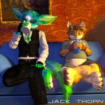3d_background anthro bottomwear chest_tuft clothed clothing clothing_lift crossed_legs denim denim_bottomwear denim_clothing denim_shorts drinking eyewear fingerless_gloves forehead_gem fur furniture gem glasses gloves glowing_gem green_body hair handwear male multicolored_body multicolored_fur on_sofa overweight shirt shirt_lift shorts sitting sitting_on_sofa smile sofa solo tail text topwear tuft young young_anthro young_male jackthorn deg_(jackthorn) jackal_pawpad canid canine canis jackal mammal 1:1 2014 3d_(artwork) digital_media_(artwork) signature