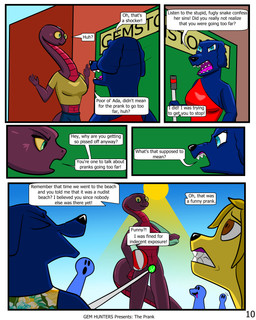 angry anthro ball beach_ball blind bottomwear clothing cochlear_implant_processor convenient_censorship deaf denim denim_bottomwear denim_clothing disability dress female gem inflatable jeans pants public public_nudity shirt swimwear text topwear towel walking_stick baristagamerproductions ada_(gem_hunters) queenie_(gem_hunters) canid canine mammal reptile scalie snake 4:5 absurd_res comic english_text hi_res