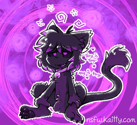 anthro bell bell_collar black_body black_fur brainwashing collar corruption cross-eyed flaccid foreskin fur genitals humanoid_genitalia humanoid_penis hypnotic_background looking_pleasured male mind_control open_mouth open_smile paws penis purple_eyes semi-anthro sitting smile solo text kaittycat kaitty domestic_cat felid feline felis mammal english_text hi_res url adult_(lore)