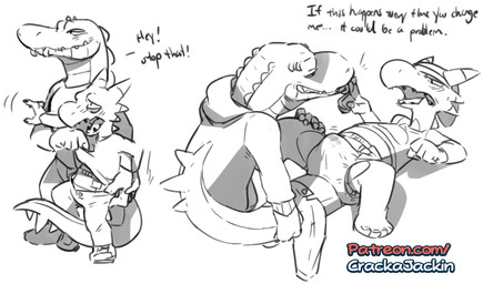anthro biped blush bodily_fluids bulge clothed clothing diaper diaper_check diaper_fetish duo embarrassed genital_fluids humiliation male male/male open_mouth simple_background size_difference text unclean_diaper urine used_diaper wearing_diaper wet_diaper white_background crackajackin cj_(crackajackin) crocodile crocodilian lizard reptile scalie 2021 digital_media_(artwork) english_text greyscale hi_res monochrome