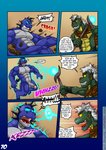 abs angry anthro aquatic_dragon blue_body blue_scales bob_(vju79) body_control broken_horn cape clenched_teeth clothed clothing comic cuff_(restraint) dialogue dragon duo ear_fins english_text evil_face evil_grin extraction fight fin floating frill_(anatomy) frown gem genitals gharn_(vju79) glans glowing glowing_eyes glowing_orb good_boy green_body green_scales grunting hair head_crest head_frill heterochromia hi_res holding_object horn humanoid_genitalia humanoid_penis leather leather_cuffs long_hair magic magic_stone magic_user male marine multicolored_body muscular muscular_anthro muscular_male mythological_creature mythological_scalie mythology nude onomatopoeia open_mouth pecs penis restraints scales scalie screaming simple_background skimpy smile sound_effects staff suspension tail teeth text torn_cape torn_clothing two_tone_body vein veiny_penis vju79 white_hair wingless_dragon yellow_sclera