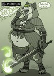 anthro anthro_pred armor belt bloated burping cloak clothing corset covering covering_mouth digestion digestion_noises female female_pred greaves hood lingerie melee_weapon navel oral_vore solo soul soul_stealing soul_vore sword talking_to_self topwear vore weapon thefreckleden alexa_(datcake) hyena mammal digital_media_(artwork) hi_res