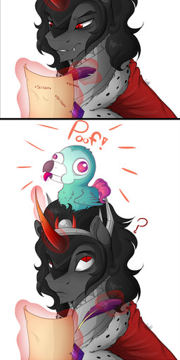 book duo feral horn male scroll evehly friendship_is_magic hasbro my_little_pony mythology king_sombra_(mlp) avian bird equid equine horse mammal mythological_creature mythological_equine unicorn 2014 absurd_res digital_media_(artwork) hi_res