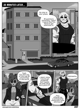 anthro biped border bottomwear breasts car clothed clothing detailed_background dialogue duo female front_view hair male outside pupils smile speech_bubble text thick_thighs topwear vehicle white_border nimzy noms_(nimzy) tobi_(nimzy) cricetid felid hamster hybrid liger mammal pantherine rodent comic english_text hi_res monochrome url