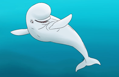 blue_background brown_eyes cetacean_tail feral male simple_background solo underwater water white_body white_fin white_head macrolago disney finding_dory finding_nemo pixar bailey_(finding_dory) aquatic beluga cetacean mammal monodontid toothed_whale 2022 hi_res